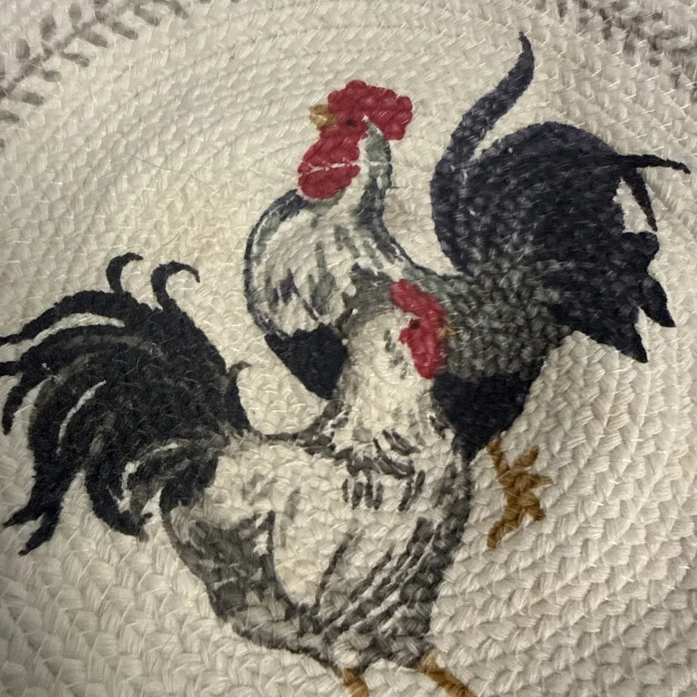 Vtg 4 Hooked Rug Braid Chair Seat Pads Rooster Chicken Hen Farmhouse Grannycore